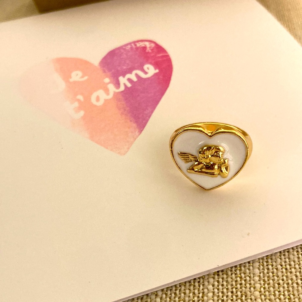 New Super Cute Enamel Gold Angel Ring